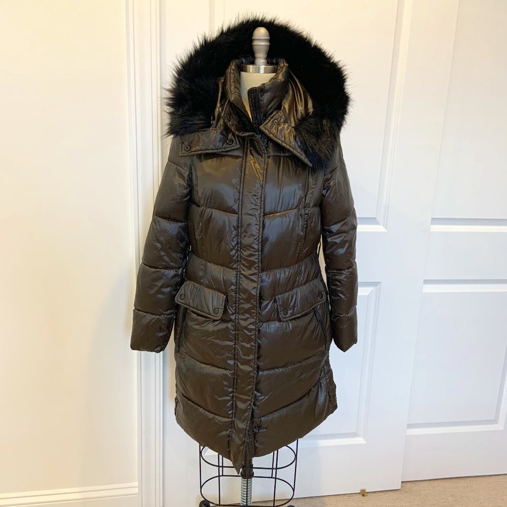 Sam Edelman Puffer Long Brown Coat M with Fur Hood